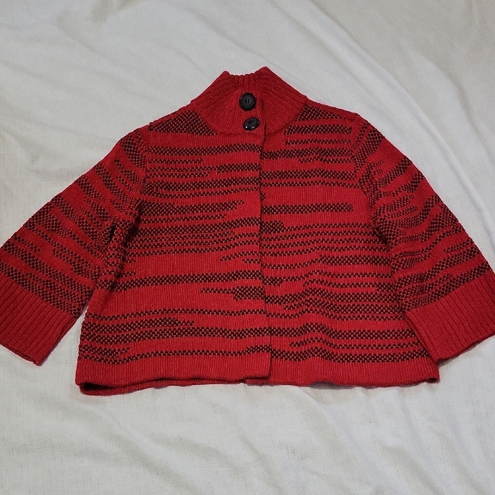 Chicos's Red and Black Boxy Cropped Sweater Size 1